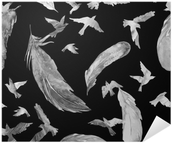 Watercolor Silhouettes Of Flying Birds And Feathers - Bird (400x400), Png Download