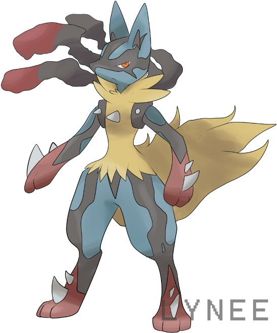 Mega Lucario Megalution Artwork By Lyneee - Lucario Fake Mega Evolution (614x717), Png Download