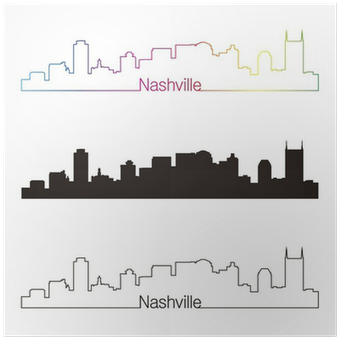 Nashville Skyline Linear Style With Rainbow Poster - Nashville Skyline Silhouette (400x400), Png Download