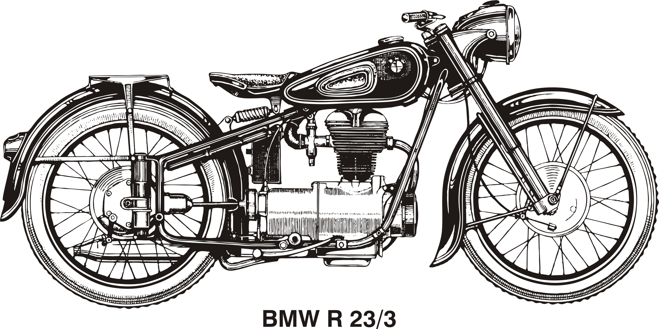 Bmw Year 1953 By Historical Bmw Motorcycle, Vector - Vintage Motorcycle Drawing (2286x1141), Png Download
