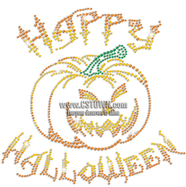 Happy Halloween Pumpkin Iron On Rhinestone Transfer - Emblem (450x450), Png Download