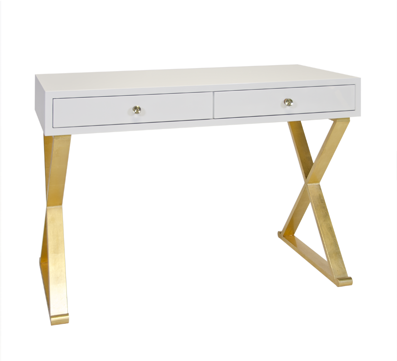White And Gold Console Table Or Desk - Lacquer White Desk (800x800), Png Download