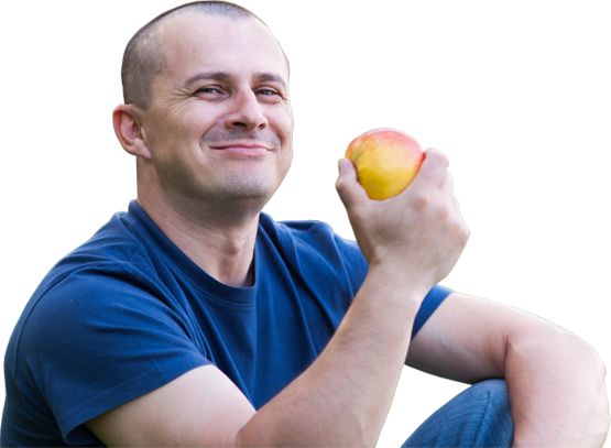 Apple Eating Man Dental Implants Lancaster - Man Eating An Apple (555x407), Png Download