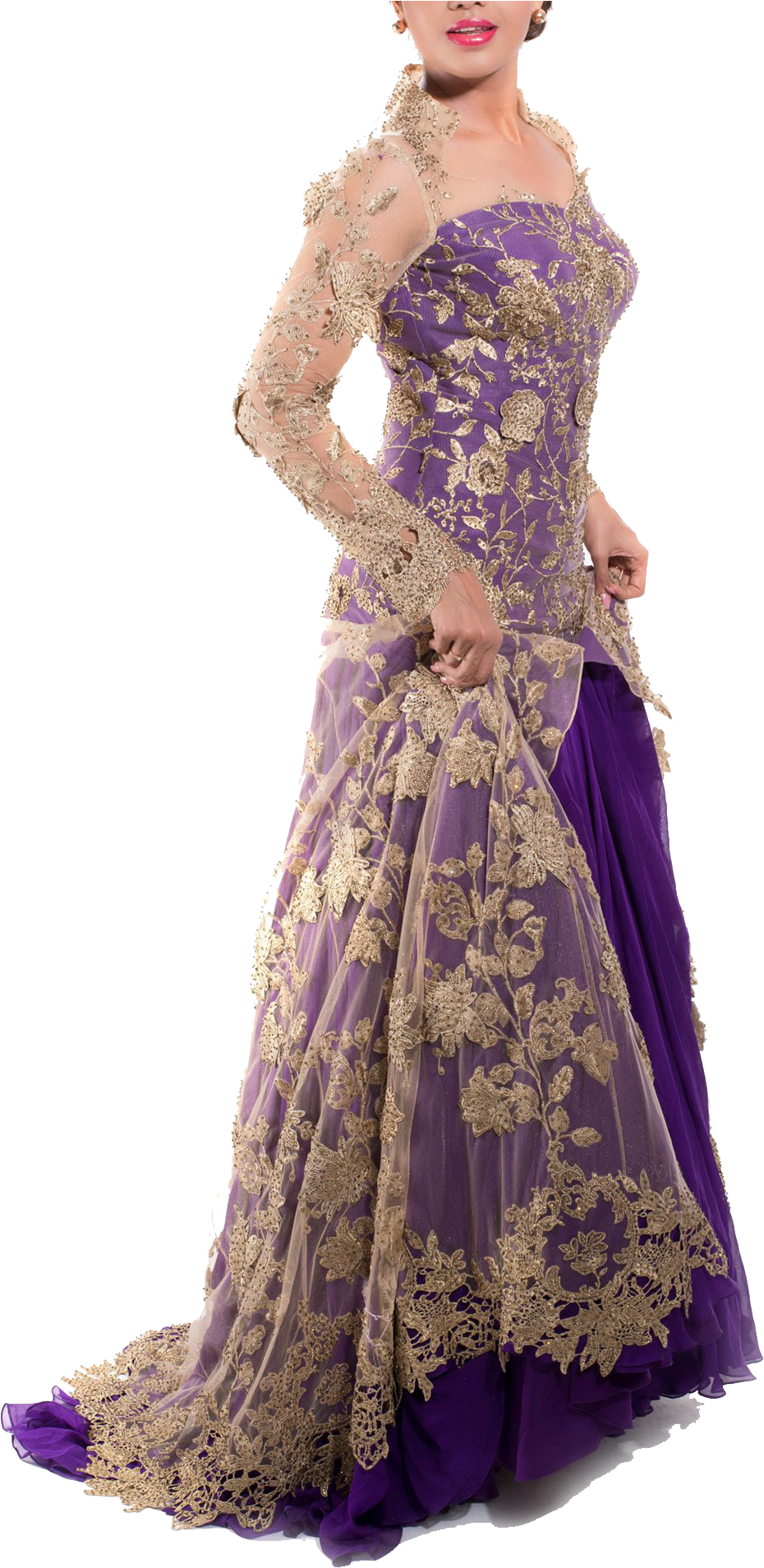 Purple & Gold Bridal Gown (1615x2000), Png Download