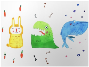 Watercolor Animal, Cartoon Illustration, Rabbit, Dino, - Watercolor Painting (400x400), Png Download