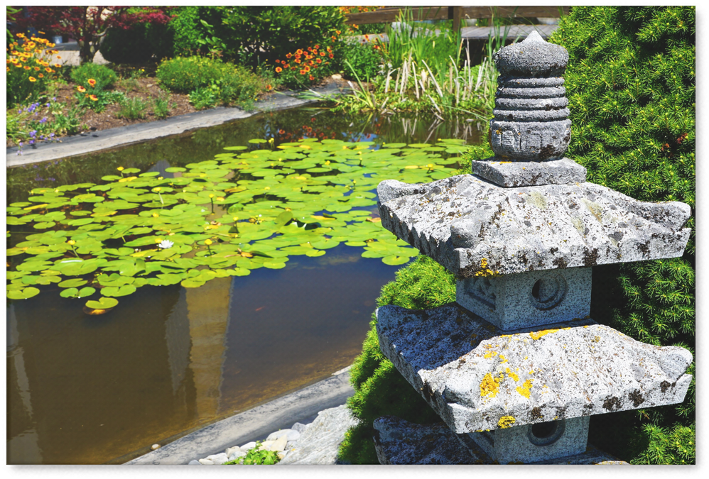 Temple Garden Pagoda Canvas Wall Art - Fish Pond (1024x1024), Png Download