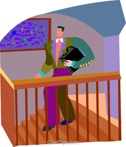 Man Walking Down Stairs Royalty Free Vector Clip Art - Man Walking Down Stairs Clipart (413x480), Png Download