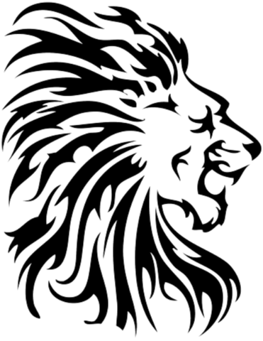 Tribal Lion Facing Left 2 - Tribal Lion Head (371x480), Png Download