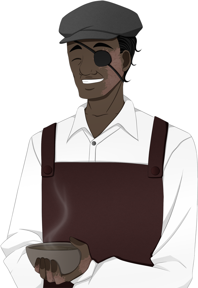 Soup Vendor Satisfied - Cartoon (641x952), Png Download