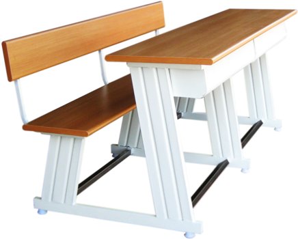 Three Seater Student Desk With Joint - 4 Seater Student Desk (500x391), Png Download