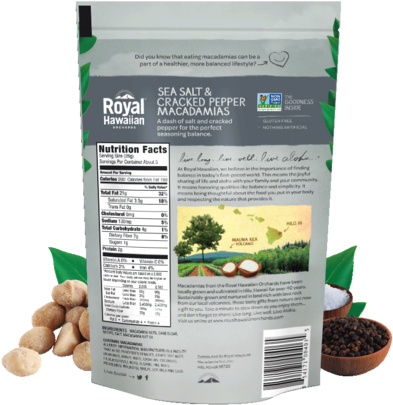 Sea Salt & Cracked Pepper Macadamias - Royal Hawaiian Macadamia Nuts Nutrition (480x480), Png Download
