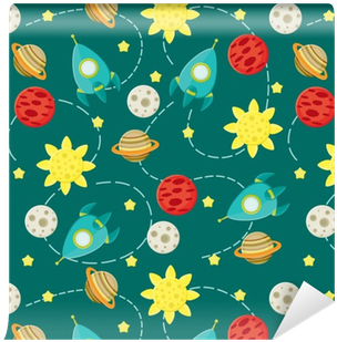 Seamless Space Pattern Wallpaper With Rockets, Stars - Wallpaper (400x400), Png Download