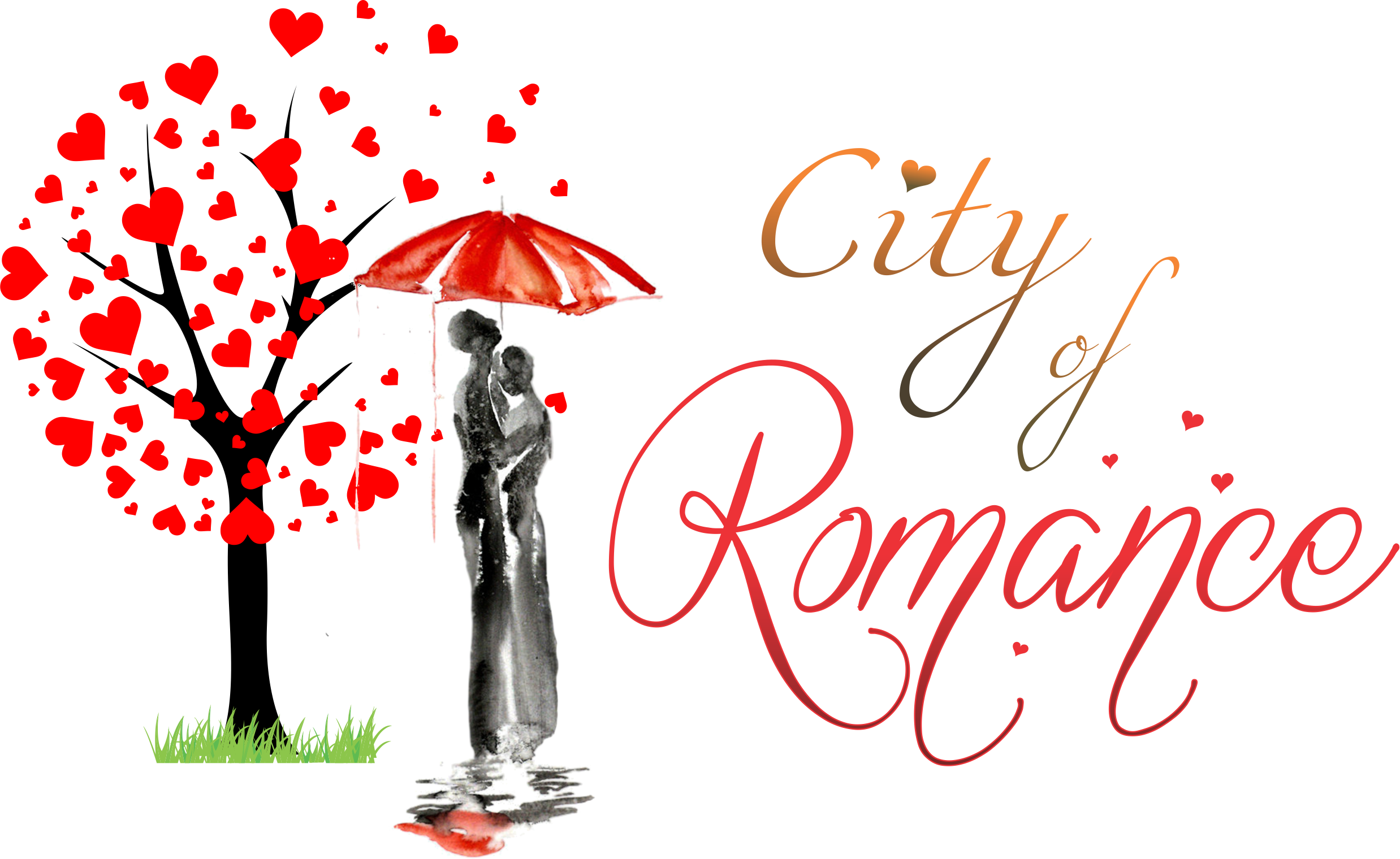 City Of Romance - Umbrella Couple Art Image Poster Gloss Print Laminated (2476x1520), Png Download