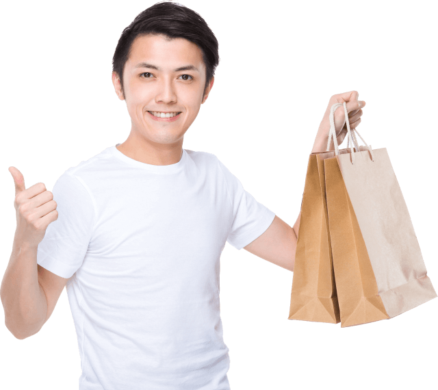 Man Carrying Shopping Bags And Giving Thumbs Up - California (640x570), Png Download
