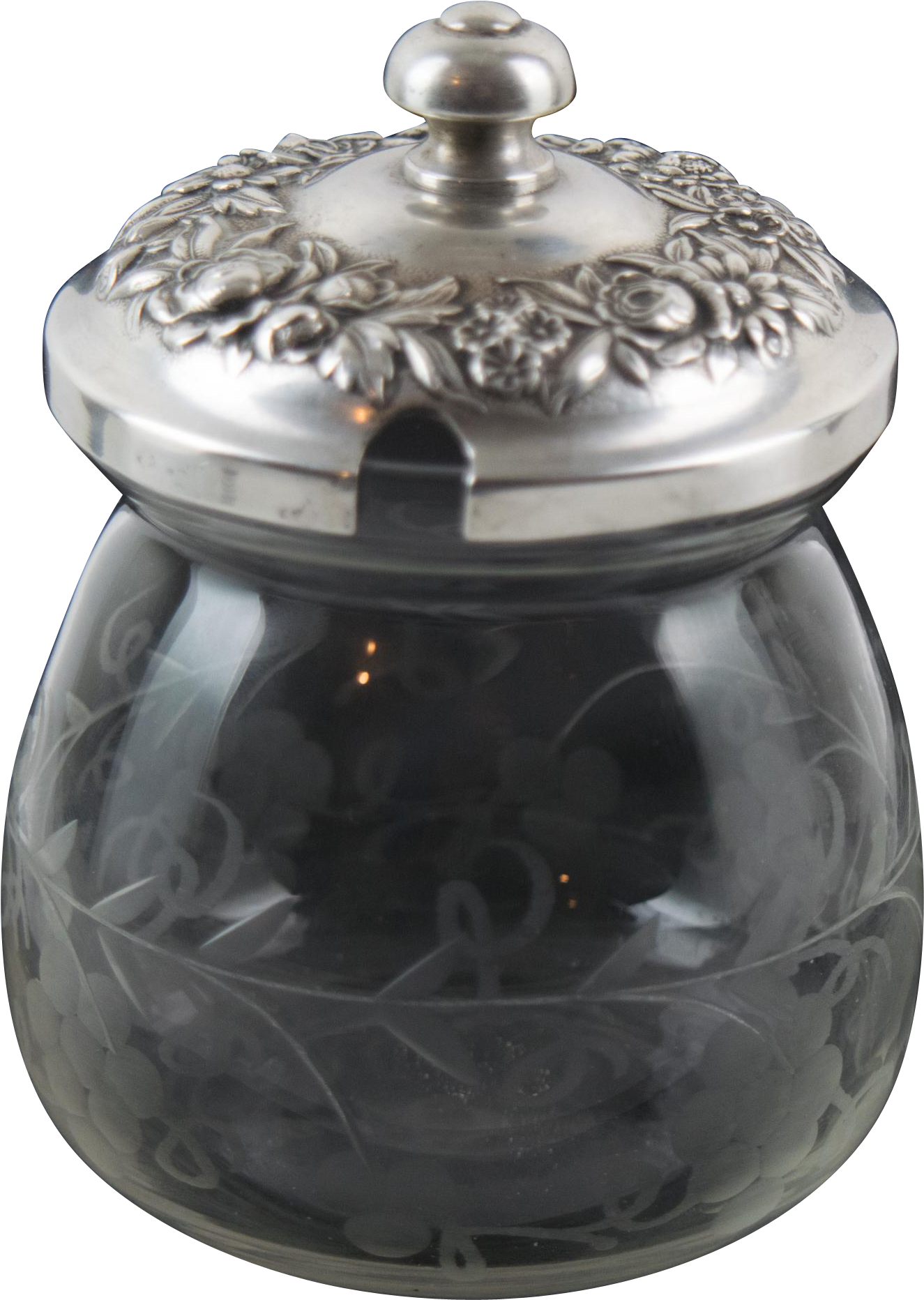 Kirk & Son Sterling Silver Crystal Repousse Condiment - Lid (1863x1863), Png Download