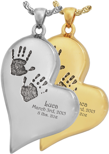 Teardrop Heart Engraved With 2 Handprints Jewelry - Baby Handprints With Name + Age On Heart (500x500), Png Download