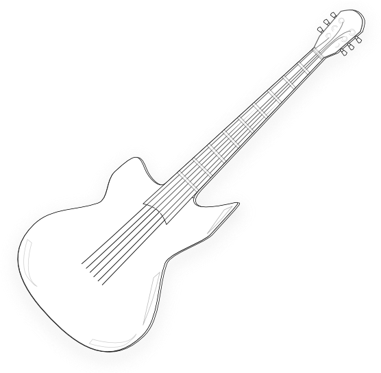 Wooden Guitar Black White Line Art Christmas Xmas Music - Guitar Clip Art White (555x550), Png Download