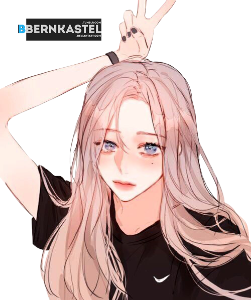 Korean Girl Pink Hair (500x598), Png Download