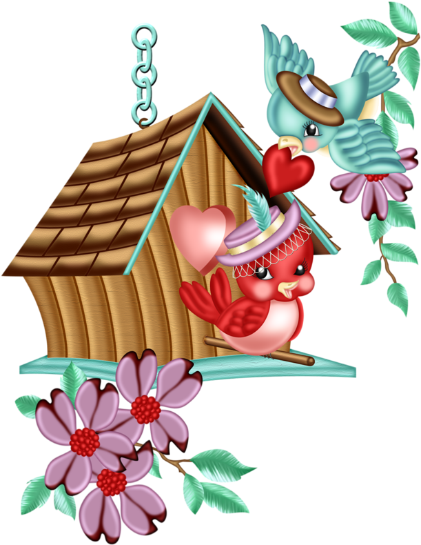 So Adorable Cartoon Artcute Birdsclipart - Birds And Birds House Cartoon (626x800), Png Download