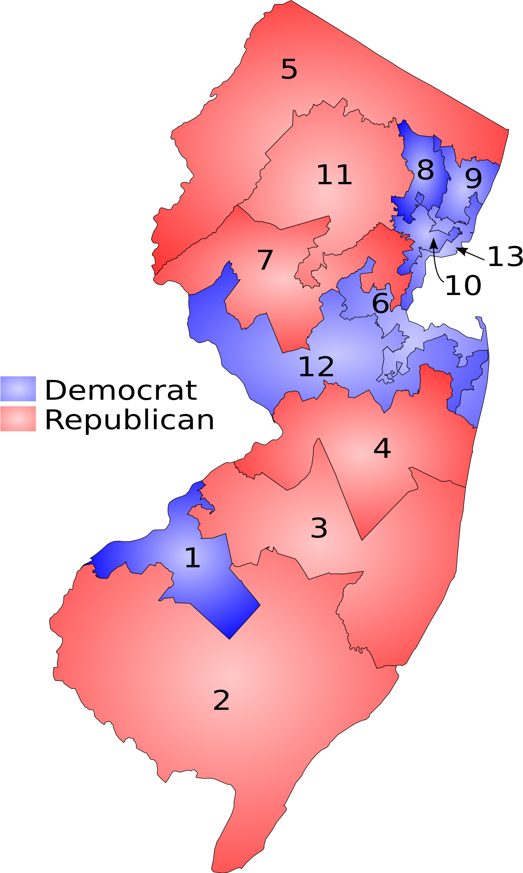 Nj 109th Congressional Districts Shaded By Party - New Jersey Congressional Districts (2048x2896), Png Download