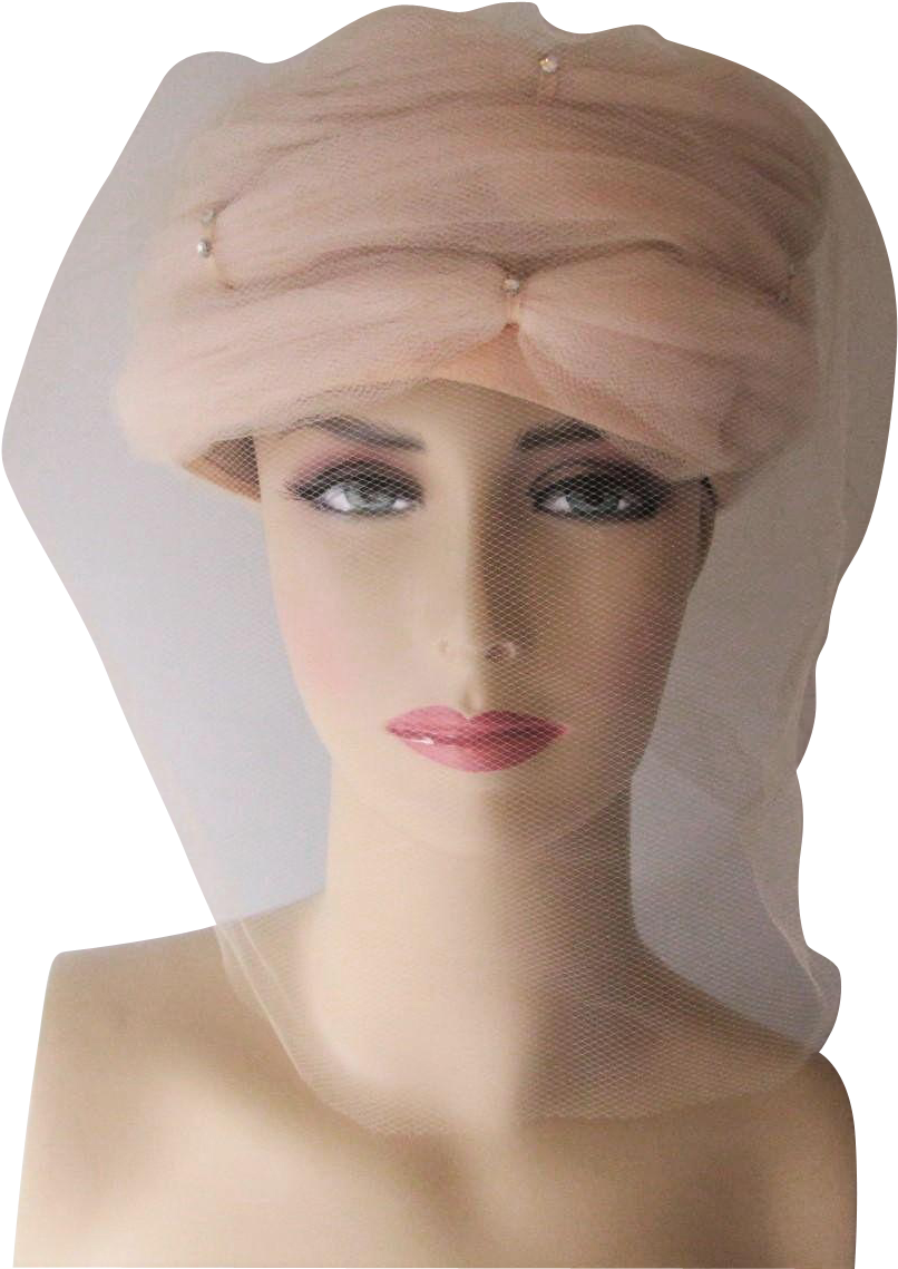 Tulle Veil Hat Turban Vintage 1960s Ivory Wedding Rhinestones - Headpiece (1138x1138), Png Download