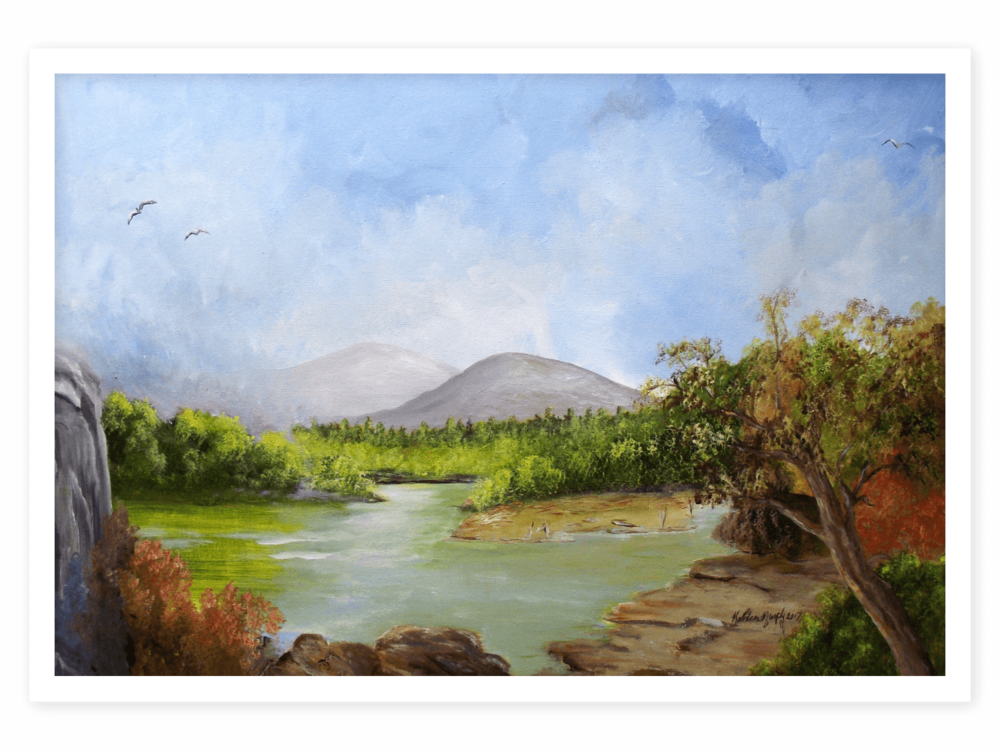 Kathleen Murphy Art Scene River Mountains Trees Ireland (1000x750), Png Download