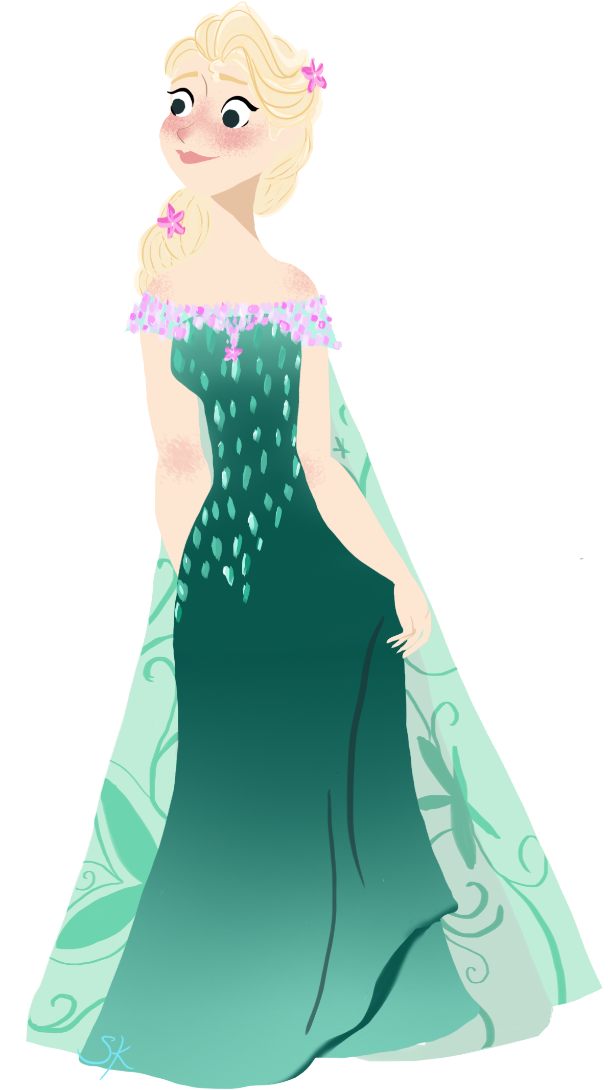 Elsa Anna Rapunzel Olaf Princess Jasmine - Elsa Frozen Fever Art (1350x2217), Png Download