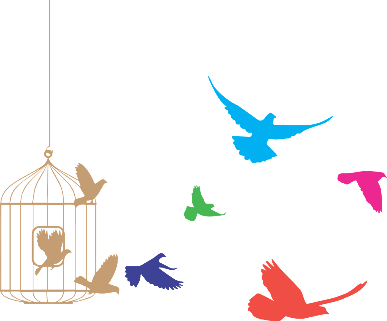 Birds Flying From Cage Clipart - Birds Flying Out Of Cage (1280x1063), Png Download