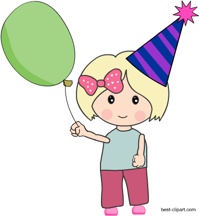 Cute Birthday Girl Holding A Balloon Clip Art Image - Clip Art (450x450), Png Download