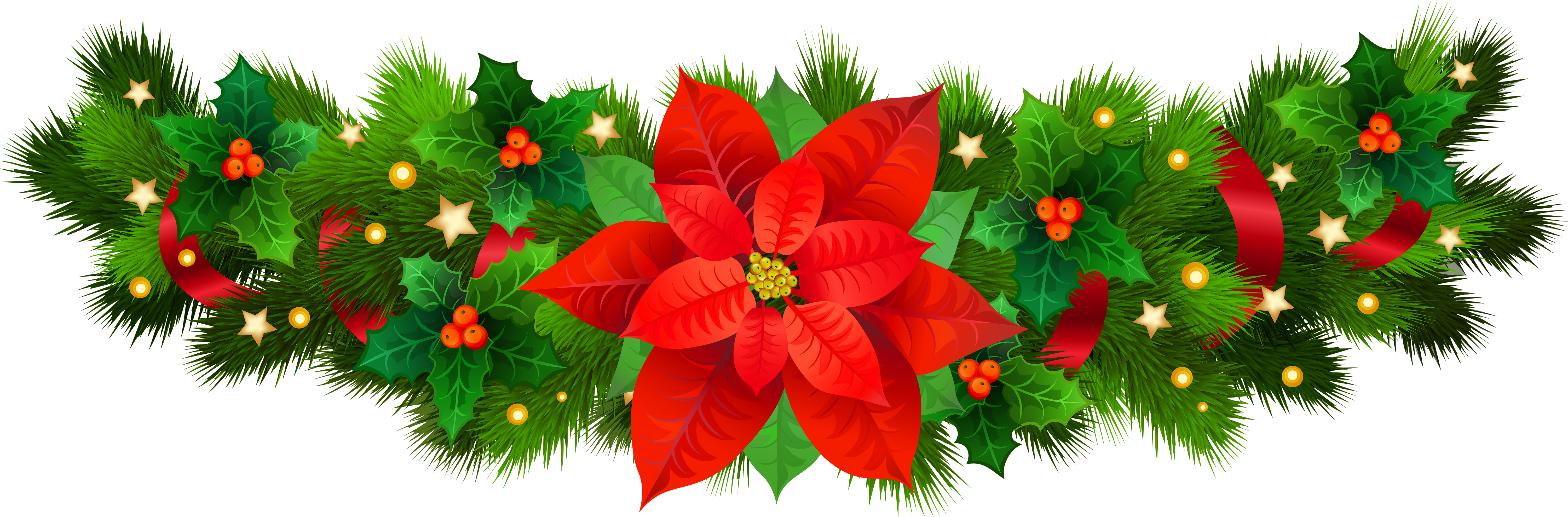 Christmas Decorative With Png Clip Art Image - Poinsettia Clipart (6000x1978), Png Download