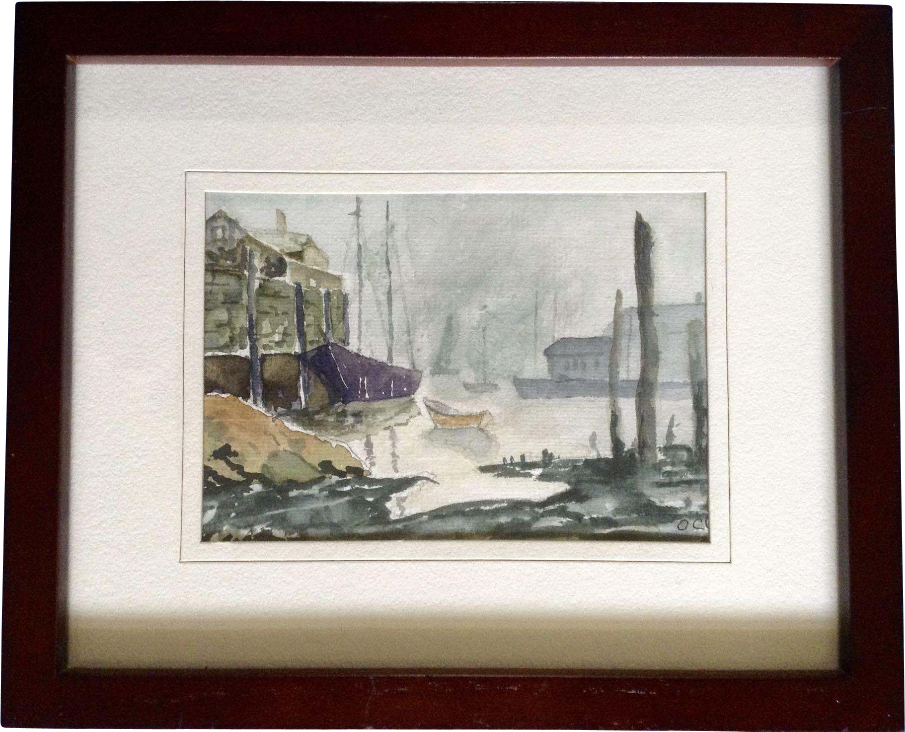 Small Watercolor Painting Harbor At Low Tied Nautical - Picture Frame (1821x1821), Png Download
