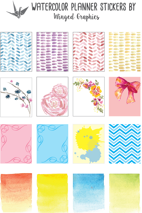 Free Watercolor Planner Stickers By Winged Graphics - Creative Arts (612x793), Png Download