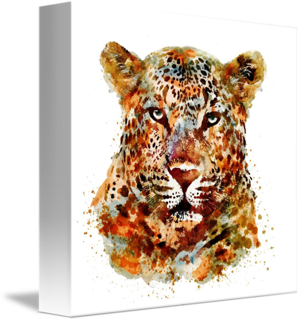 "leopard Head Watercolor" By Marian Voicu, Bucharest - Leopard Head Watercolor (606x650), Png Download