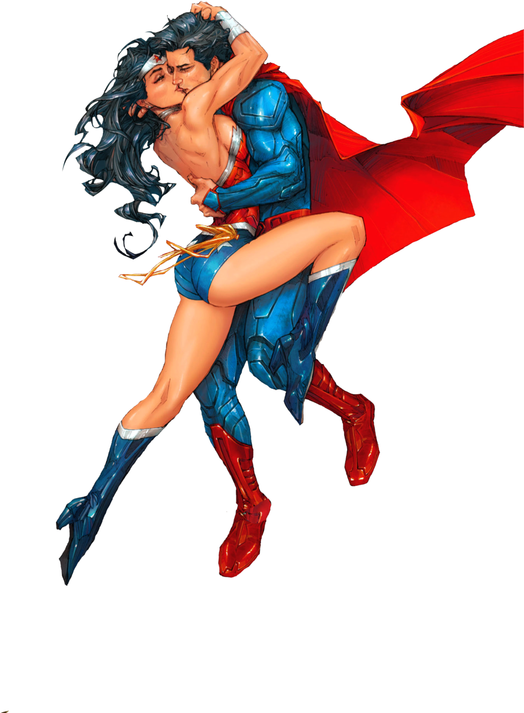 Drawn Superman Kiss - Superman And Wonder Woman Png (1024x1420), Png Download