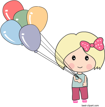 Cute Girl Holding Colorful Balloons - Boy With Balloons Clipart (450x450), Png Download