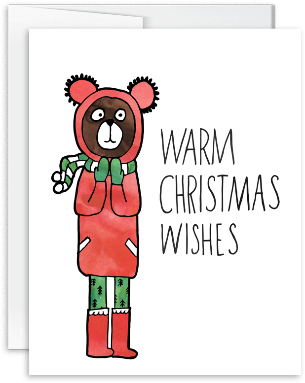 Warm Christmas Wishes Hand Drawn Watercolor Bear Holiday - Cartoon (1000x1000), Png Download