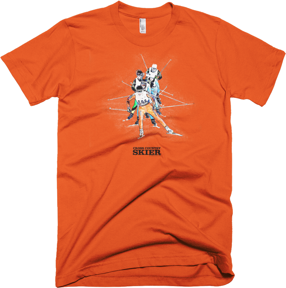 Cross Country Skier Watercolor T <br> - T Shirt Poker Orange (1000x1000), Png Download