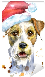Watercolor Portrait Of Airedale Terrier Dog With Santa - Dog (400x400), Png Download
