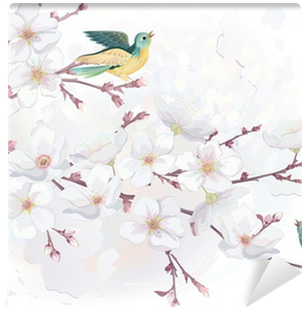 Vector Illustration Blooming Cherry Tree In Watercolor - Watercolor Bird Adobe Illustrator (400x400), Png Download