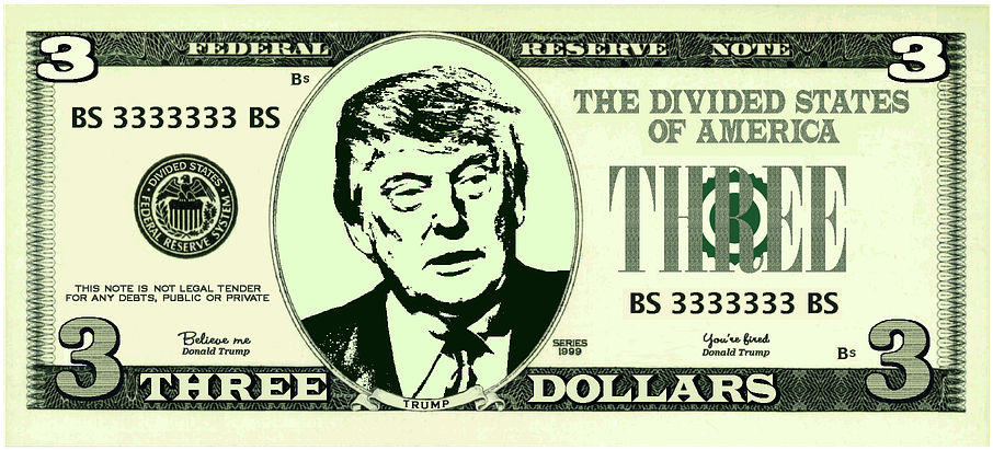 Trump Donald Trump Cash Currency Three Dol - 3 Dollar Bill Trump (703x340), Png Download