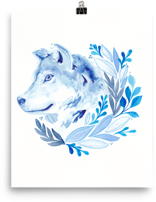 Blue Wolf Print - Watercolor Painting (800x800), Png Download