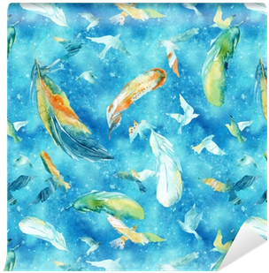 Watercolor Silhouettes Of Flying Birds And Feathers - Photography (400x400), Png Download