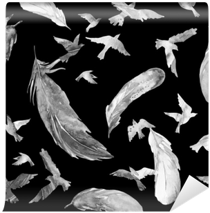 Watercolor Silhouettes Of Flying Birds And Feathers - Bird (400x400), Png Download