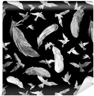 Watercolor Silhouettes Of Flying Birds And Feathers - Bird (400x400), Png Download