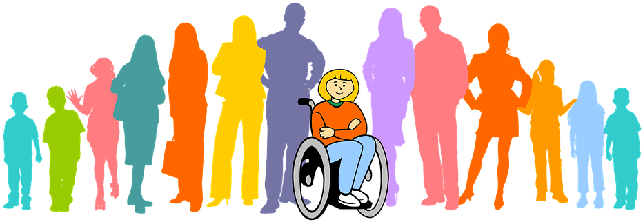 Inclusion, Group, Wheelchair - Person With Disability Clipart Png (997x340), Png Download