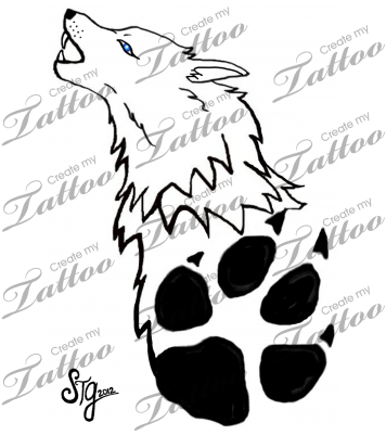 Marketplace Tattoo Howling Wolf With Paw Print - Contrepèterie (400x400), Png Download