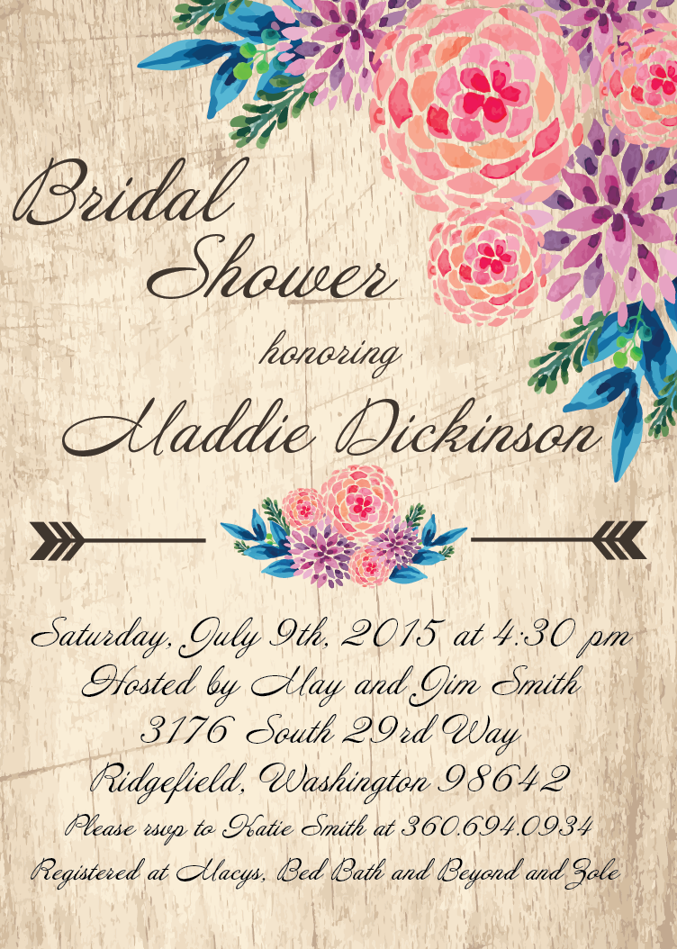 Flower Bridal Shower Invite / Bohemian Wedding Invitation - Art Print: Glee, 19x13in. (752x1054), Png Download