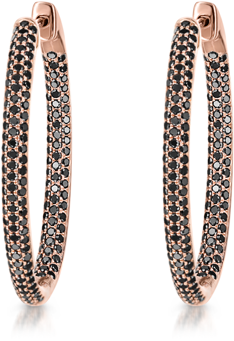 Oval Hoops With Black Diamonds - Earrings (1024x1024), Png Download