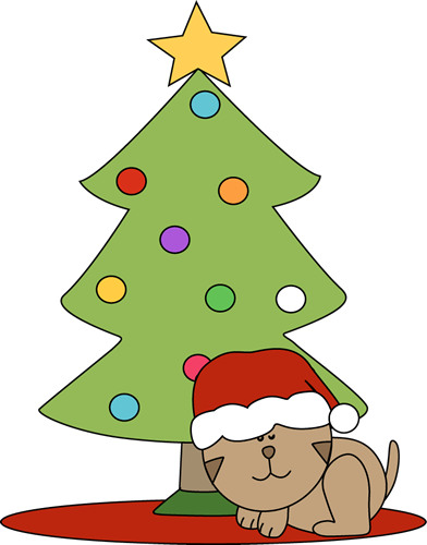 Christmas Cat Clipart - Cat And Christmas Tree Clipart (392x500), Png Download
