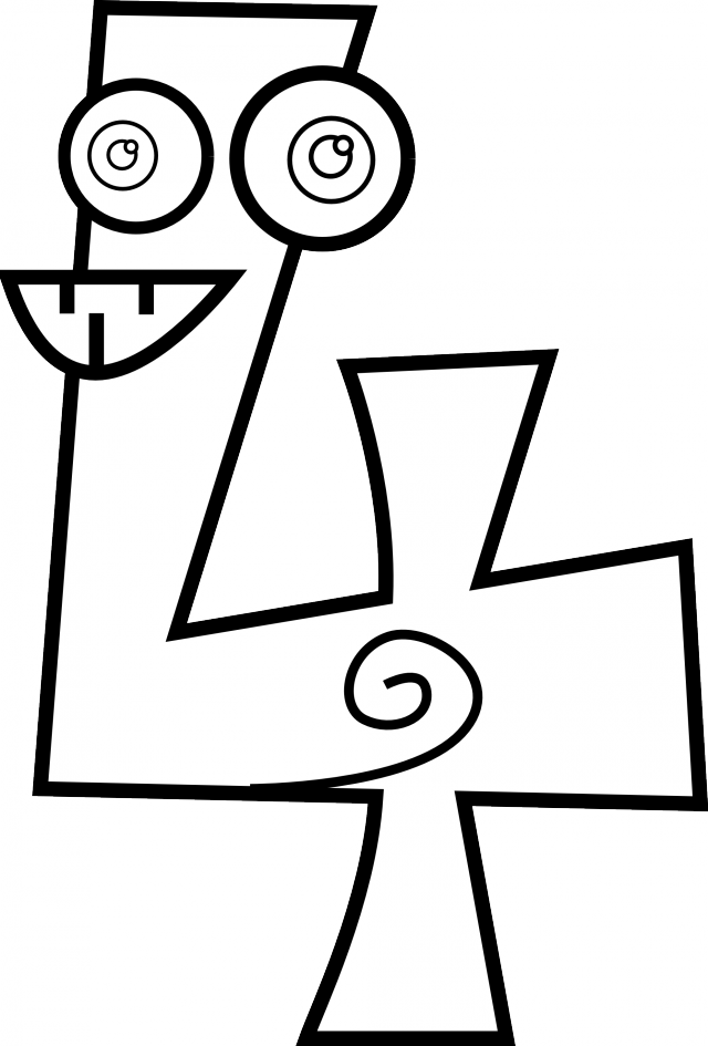 Numbers Pictures - - Number 4 Line Drawing (640x945), Png Download